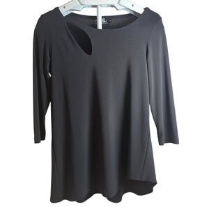 Sympli Black Asymmetrical Neck Tunic Top Size 6 Made in Canada